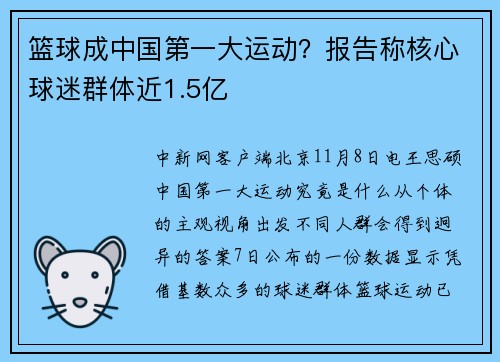 篮球成中国第一大运动？报告称核心球迷群体近1.5亿
