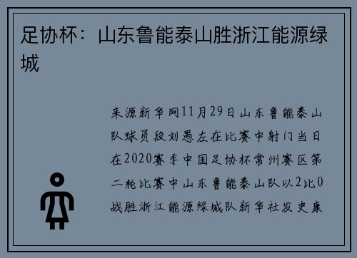 足协杯：山东鲁能泰山胜浙江能源绿城